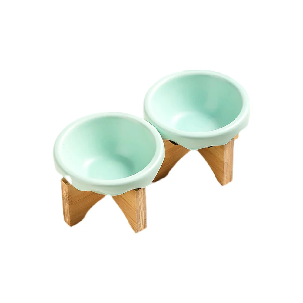 Ceramic Pet Bowl With High Wooden Stand 220ml - Image 4