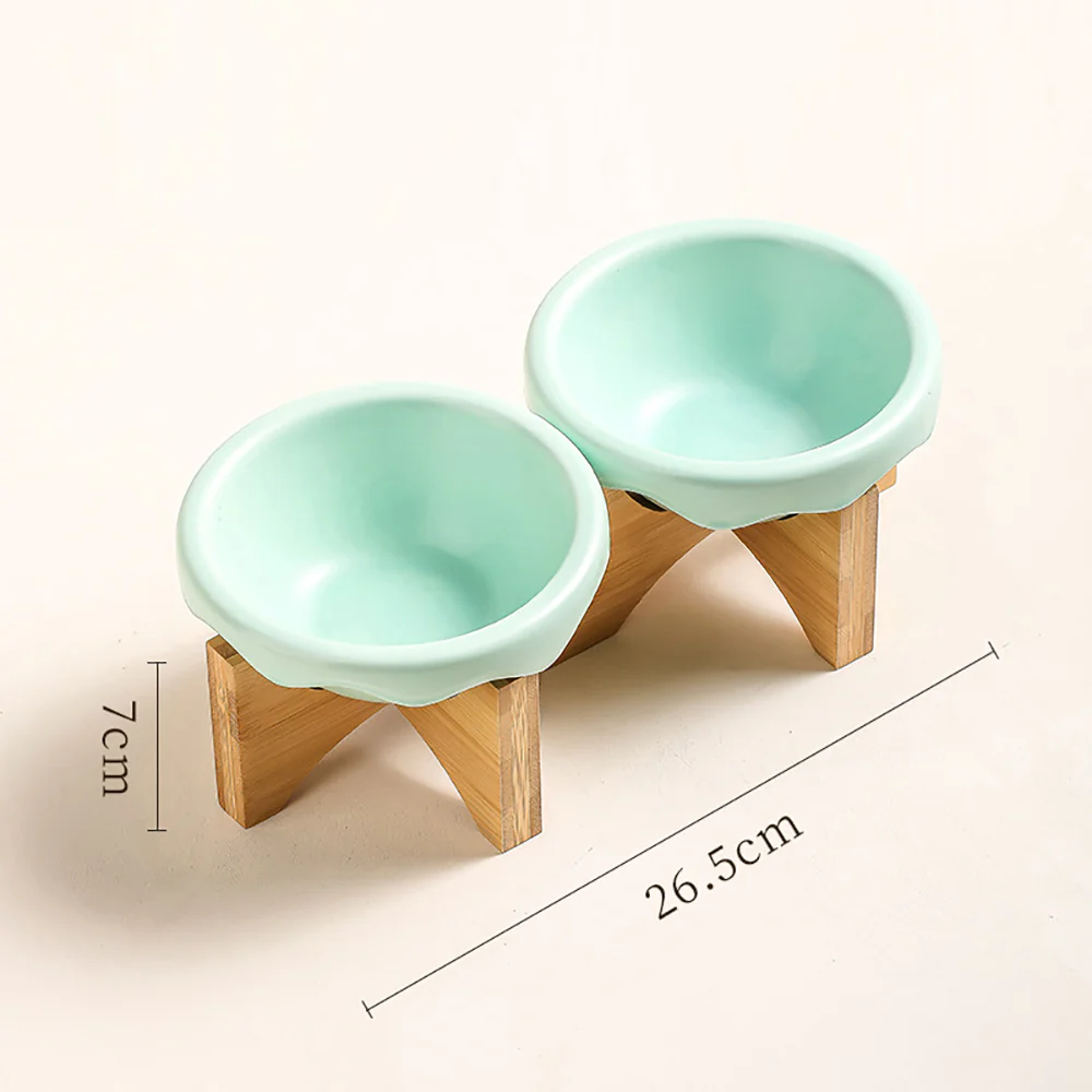 Ceramic Pet Bowl With High Wooden Stand 220ml - Image 6
