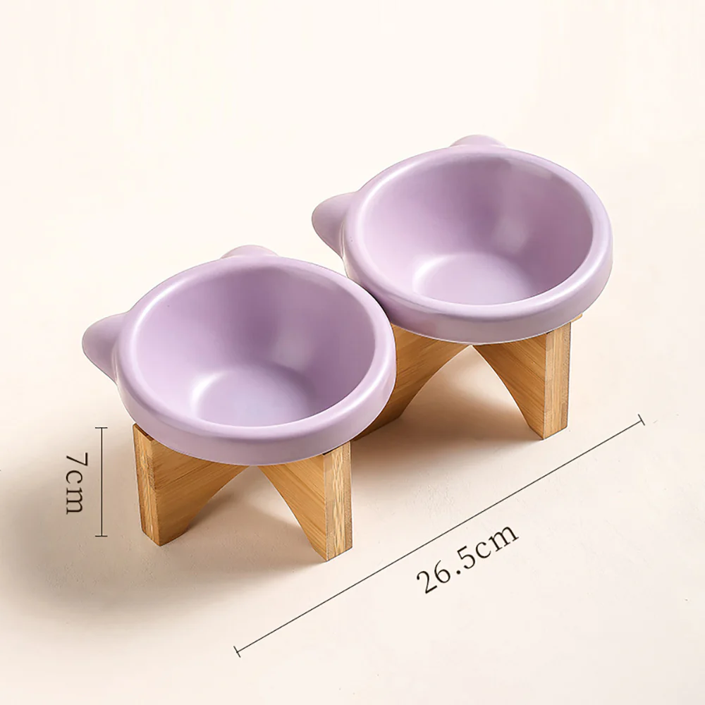 Ceramic Pet Bowl With High Wooden Stand 220ml - Image 7