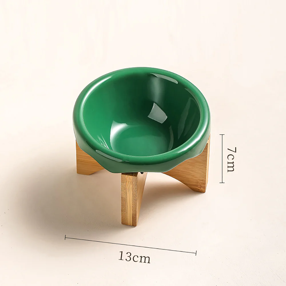 Ceramic Pet Bowl With High Wooden Stand 220ml - Image 8