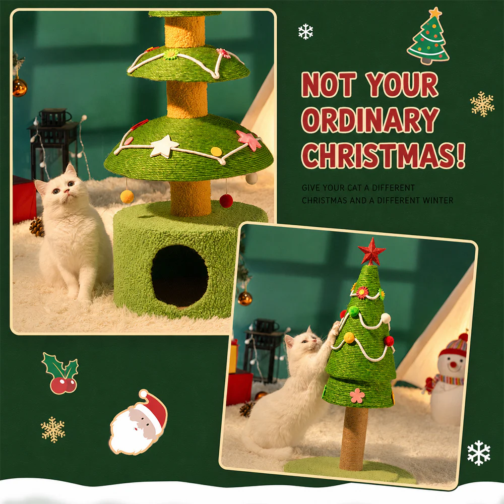 Christmas Cat Tree with Bed & Sisal Scratching Post - Image 3