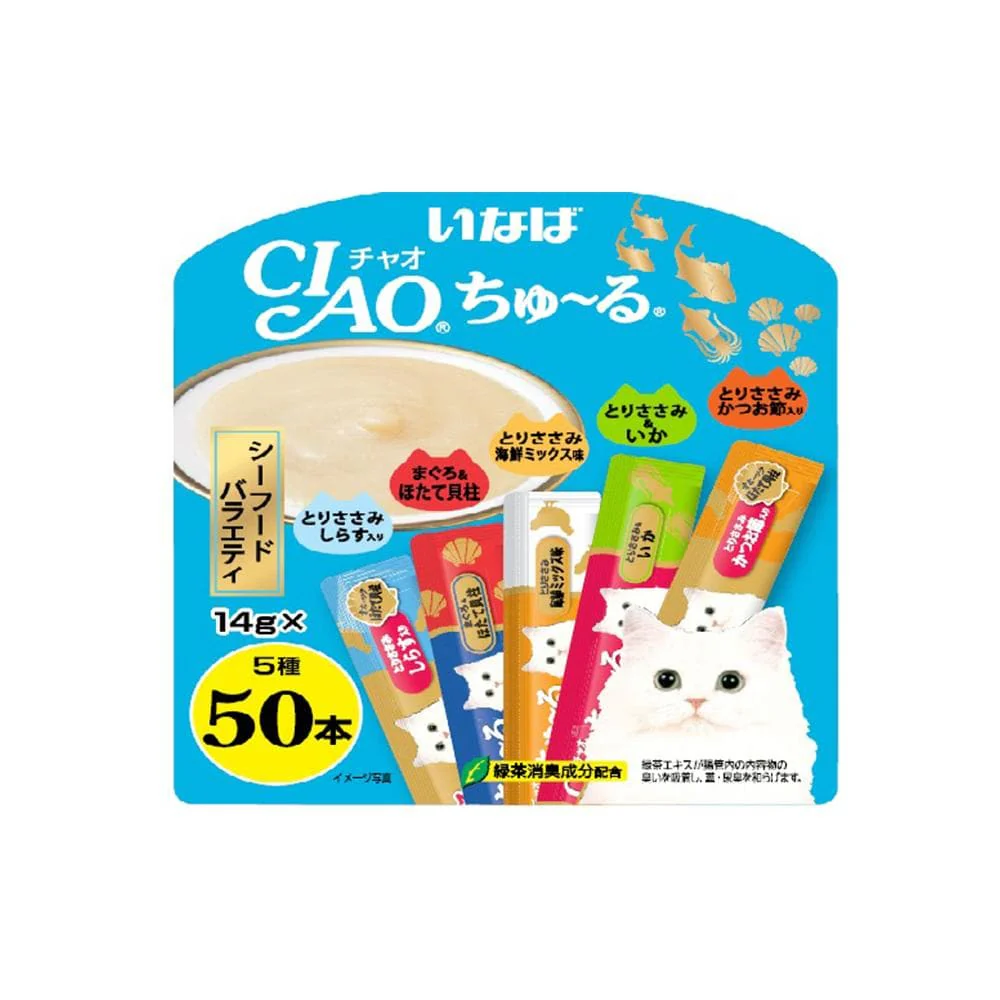 CIAO Churu Puree Seafood Variety Wet Cat Treats 50 Pack (14gx50) - Image 2