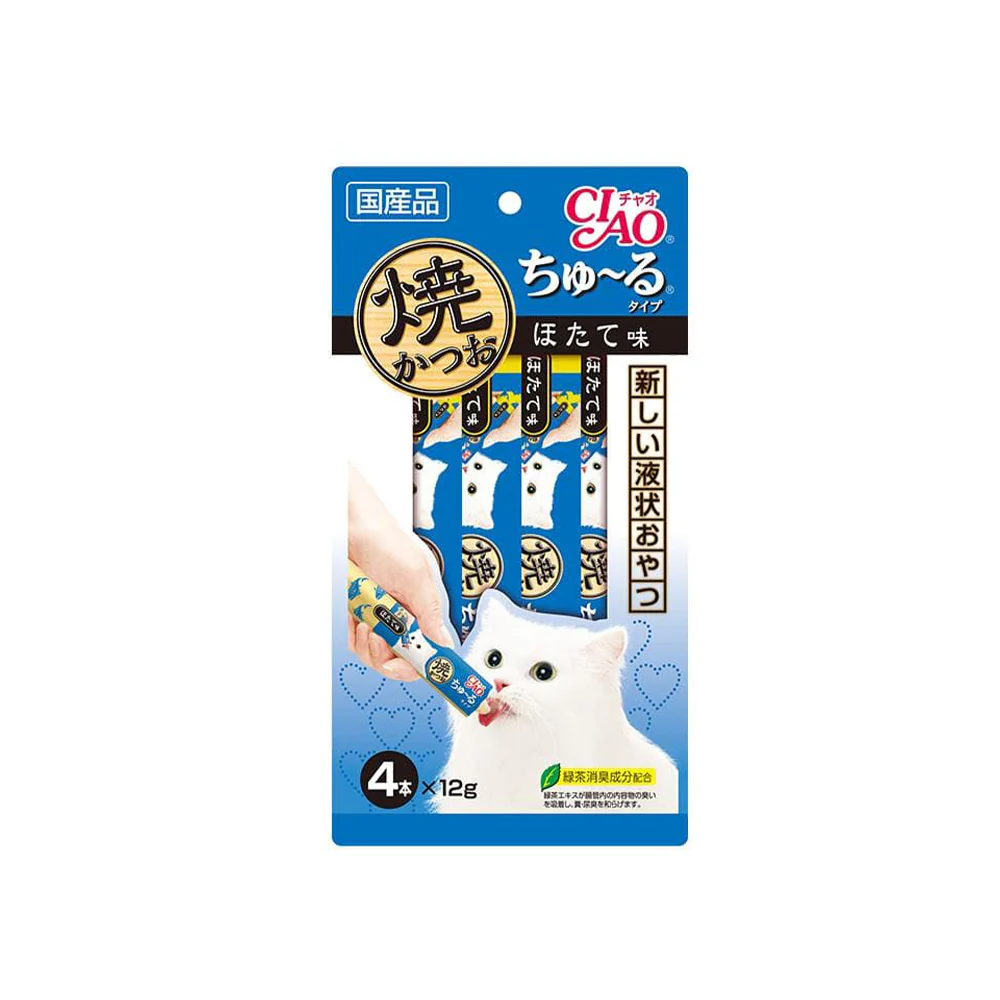 CIAO Grilled Tuna Churu Puree in Scallop Flavor Wet Cat Treats 4x12g
