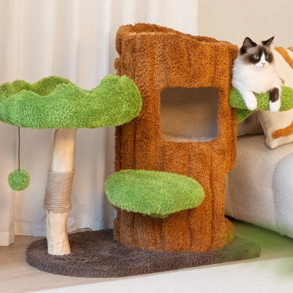 CMISSTREE Two-Level Tree Hollow Solid Wood Cat Tree - Image 2