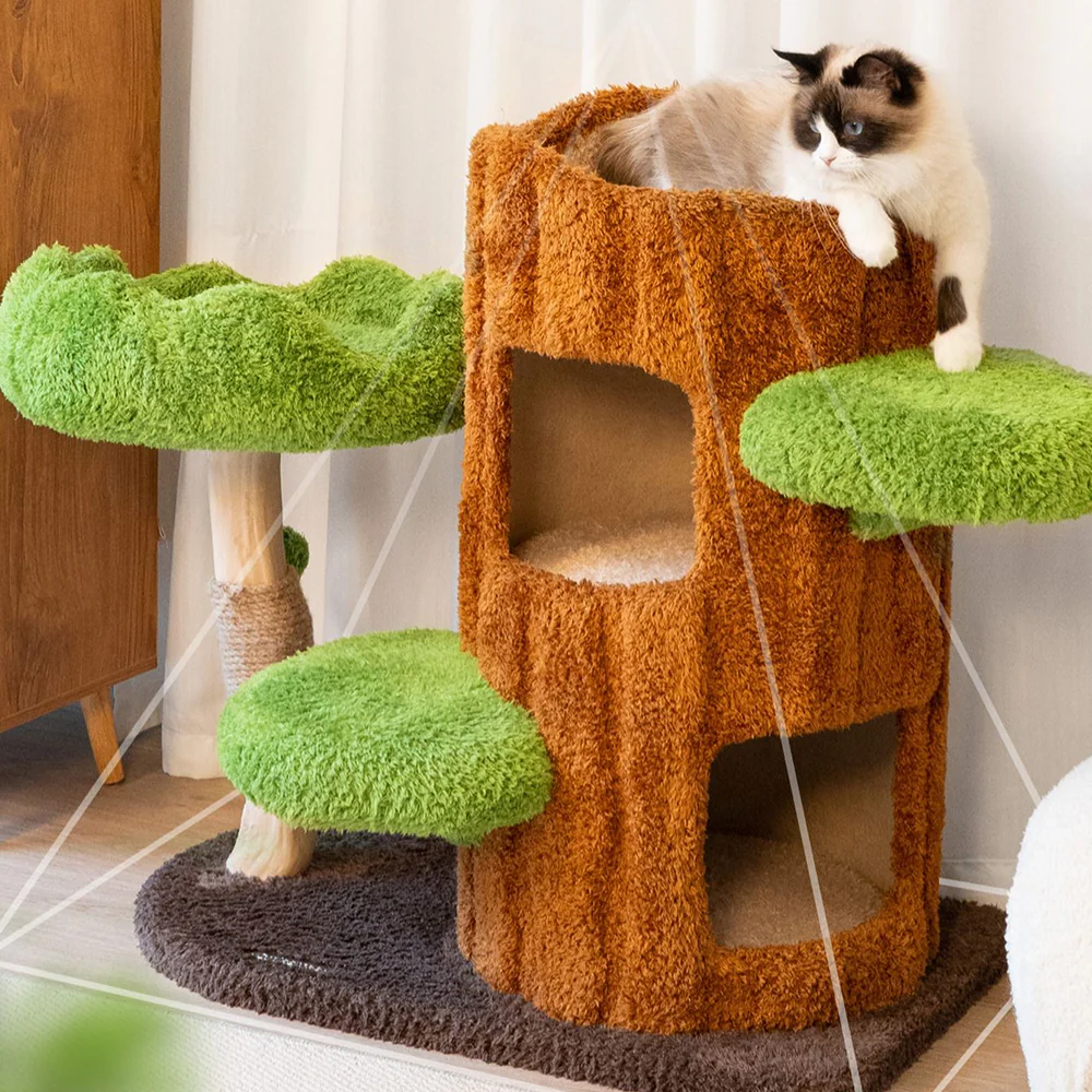 CMISSTREE Two-Level Tree Hollow Solid Wood Cat Tree - Image 4