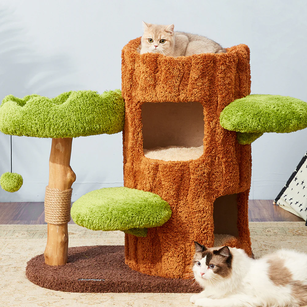 CMISSTREE Two-Level Tree Hollow Solid Wood Cat Tree - Image 6