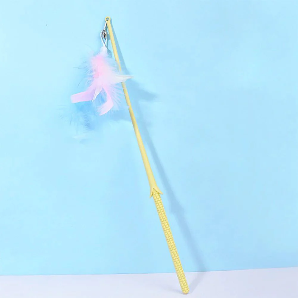 Corn Long Pole Feather Cat Teaser Yellow