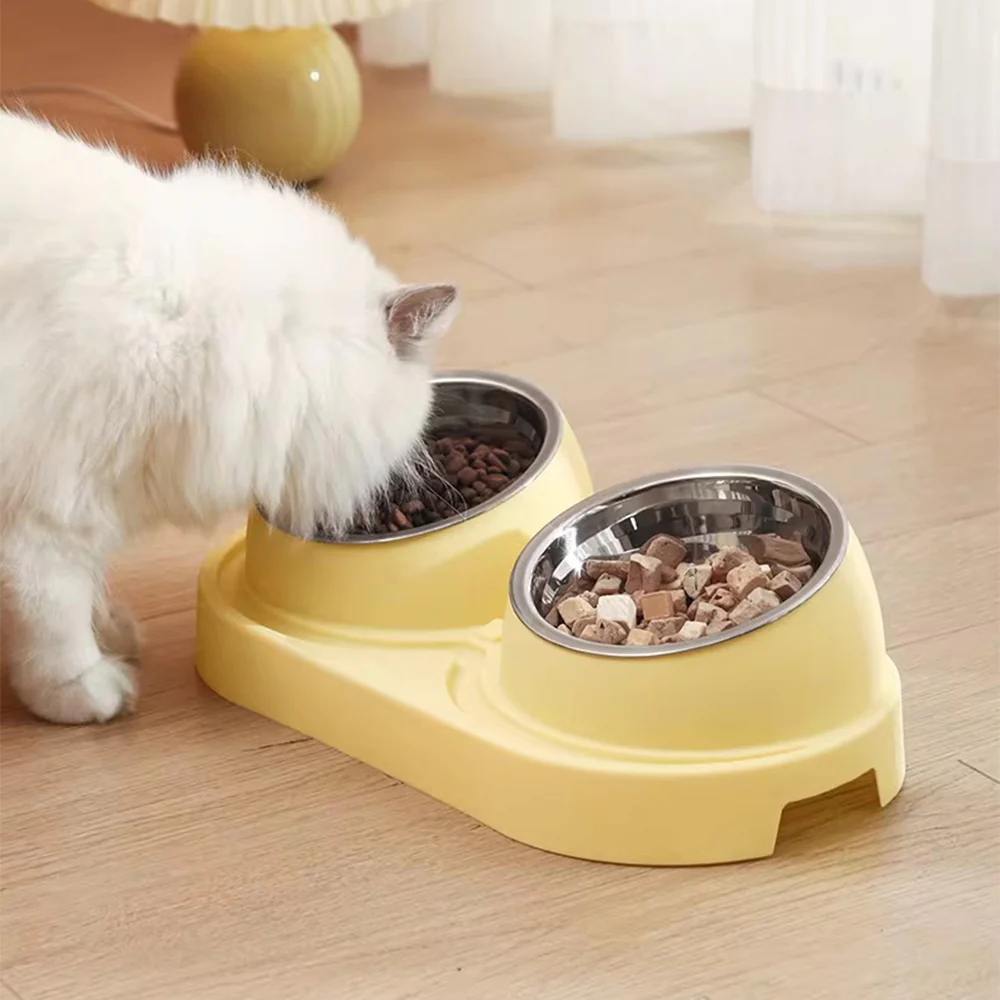 Cream Yellow Elevated Tilted Double Cat Bowl - Image 5