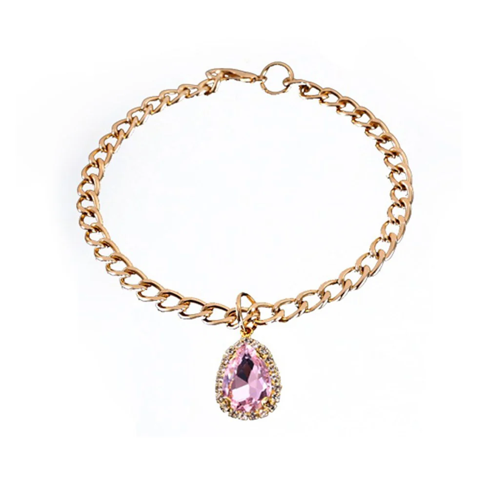 Crystal Diamond Pendant Pet Collar Pink Droplet M (20-30cm)