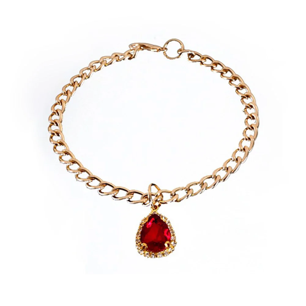 Crystal Diamond Pendant Pet Collar Red Droplet M (20-30cm)