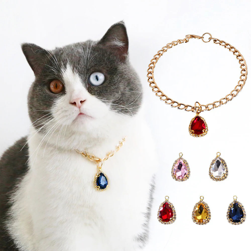 Crystal Diamond Pendant Pet Collar Red Droplet M (20-30cm) - Image 2