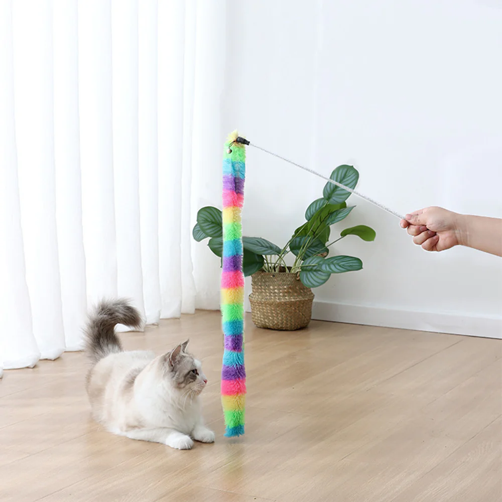 Deep-Colored Plush Rainbow Snake Cat Teaser - Image 2