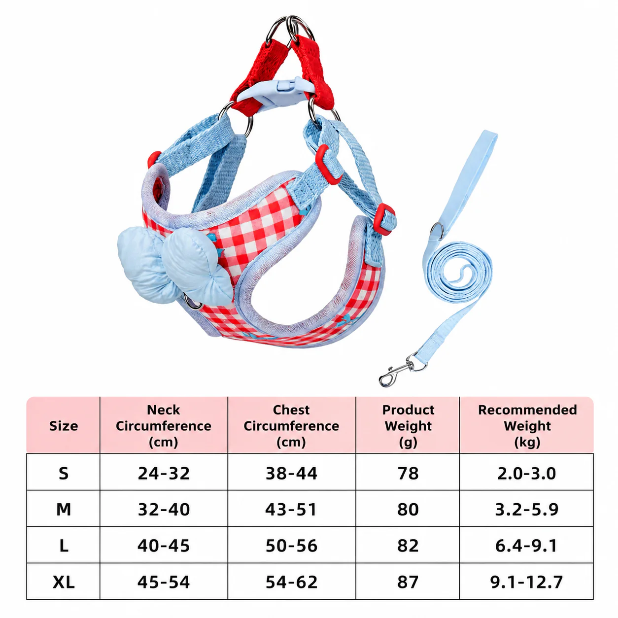 Dog & Cat Harness & Leash Set | Lightweight Check Pattern - Image 2