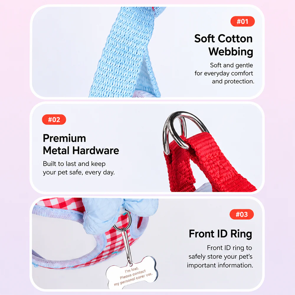 Dog & Cat Harness & Leash Set | Lightweight Check Pattern - Image 3