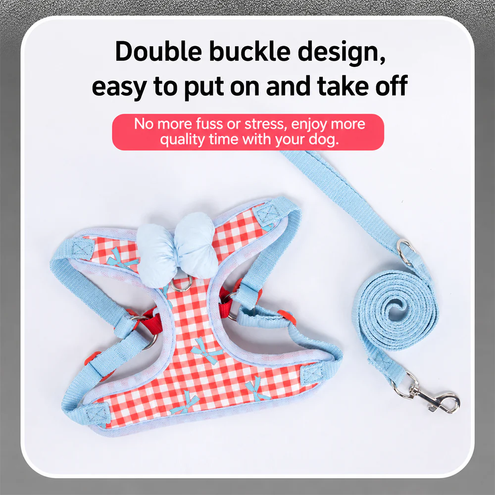 Dog & Cat Harness & Leash Set | Lightweight Check Pattern - Image 5