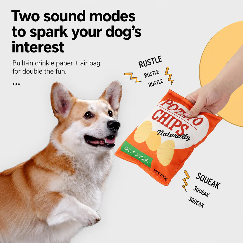 Dog Toy Plush Crinkle Squeaky Chips Bag Interactive Toy - Image 3