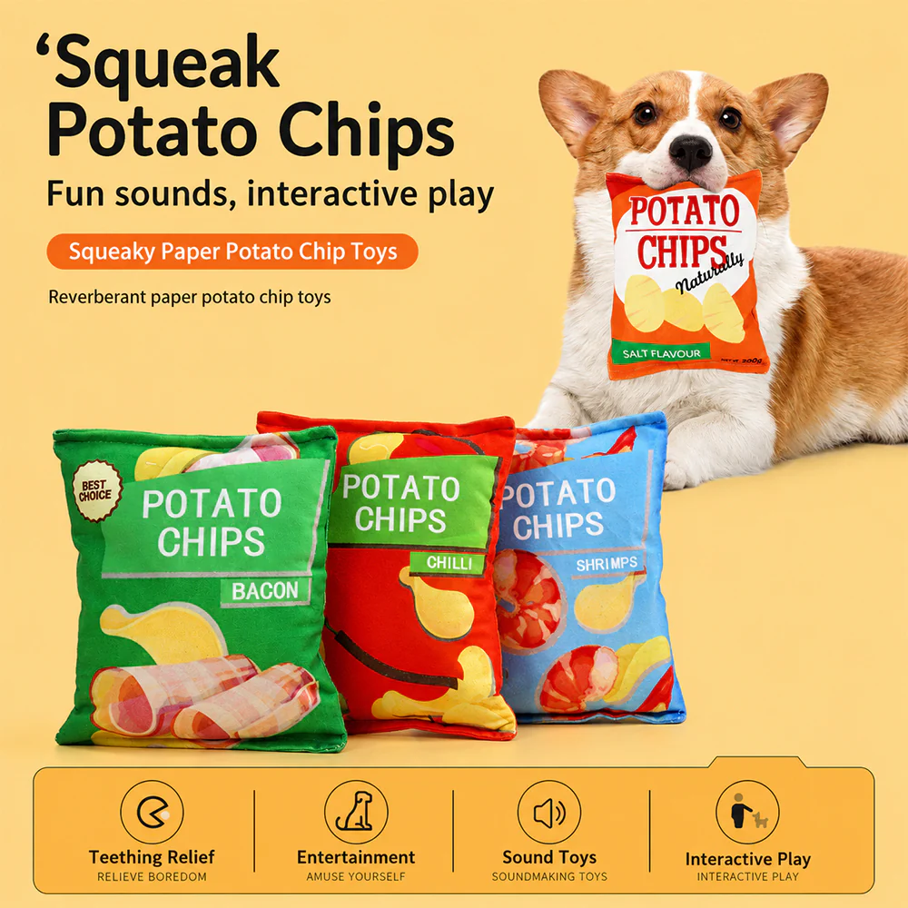 Dog Toy Plush Crinkle Squeaky Chips Bag Interactive Toy - Image 5