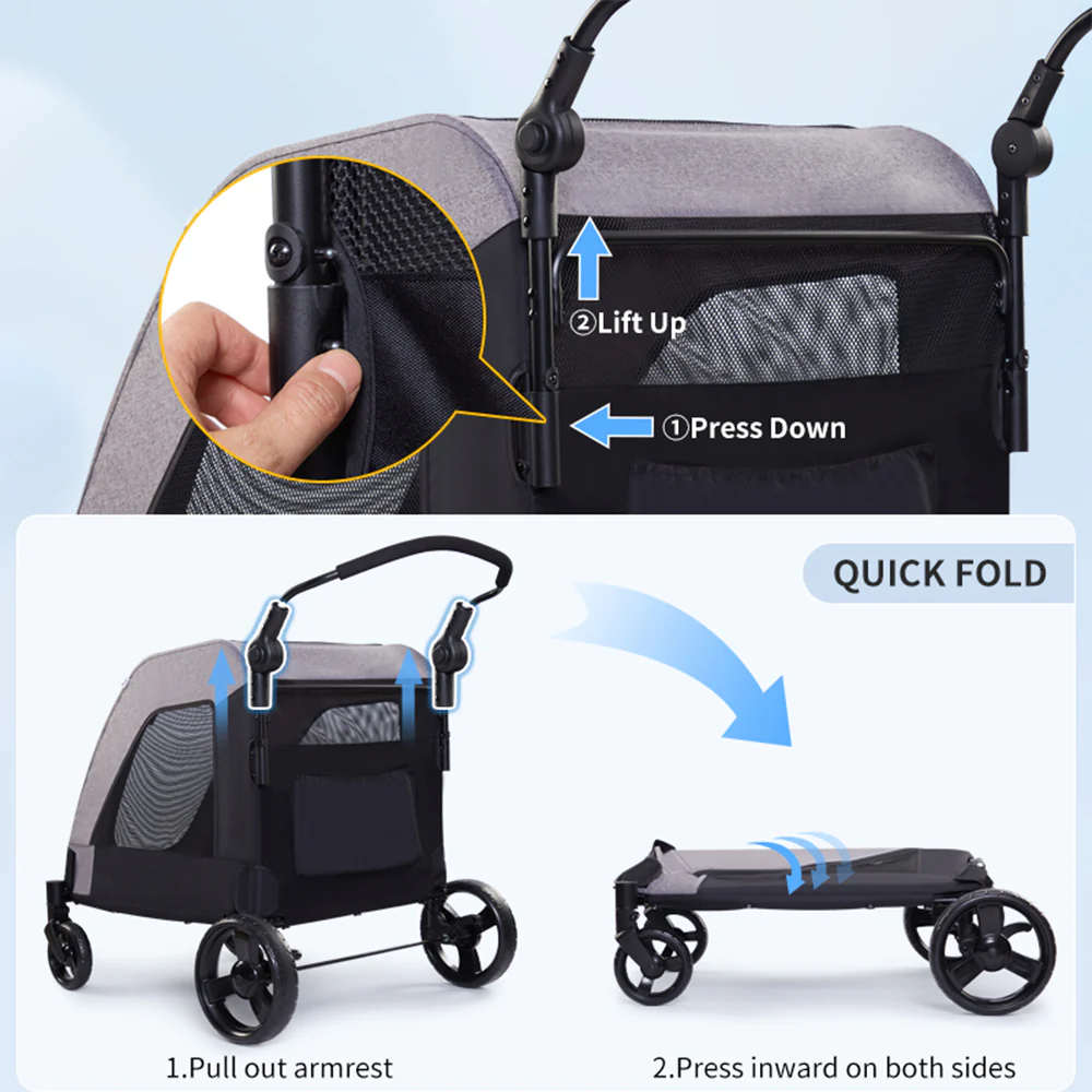 Easy Fold Pet Stroller - One-Touch Folding Design - Image 5