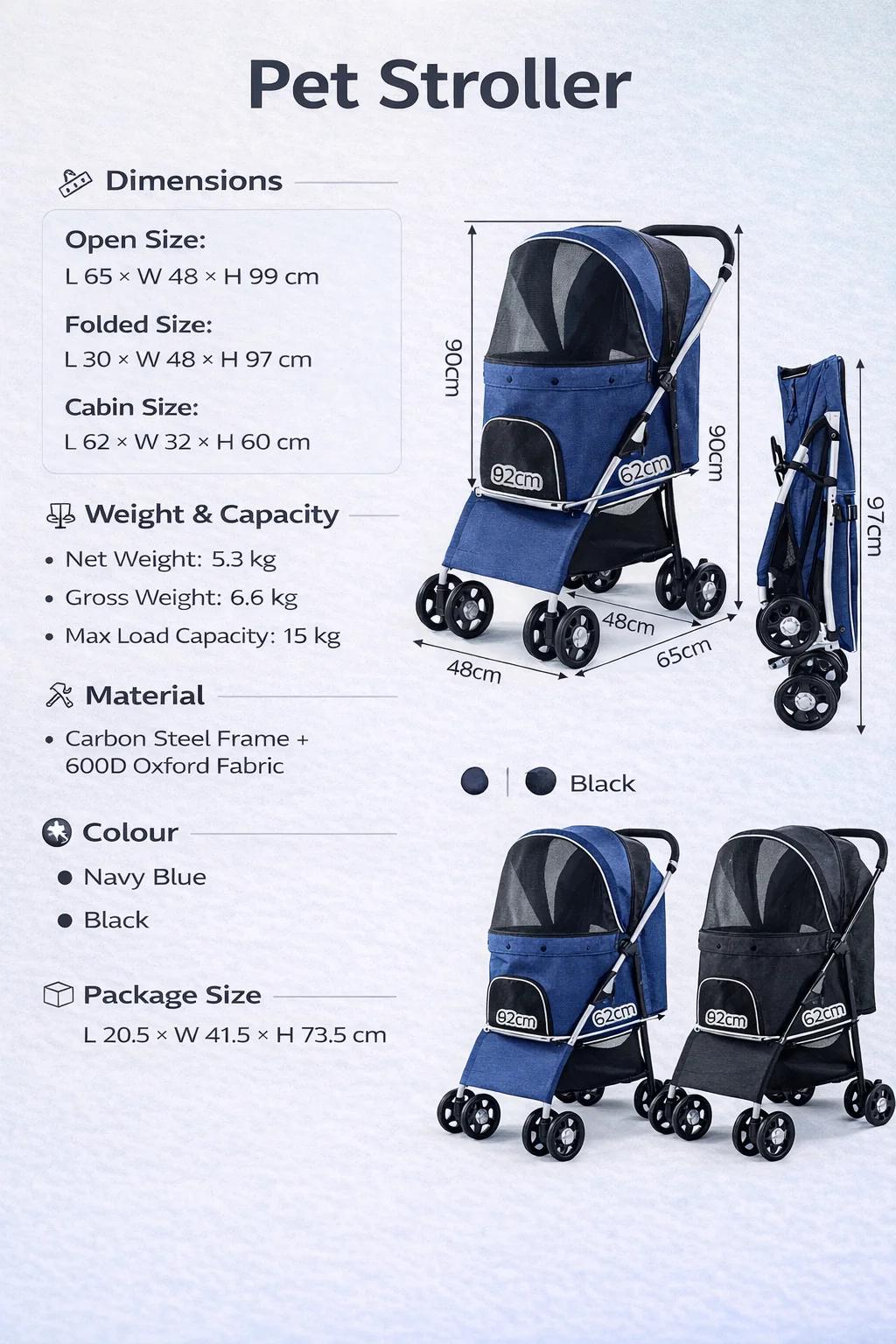 Easy Fold Pet Stroller - One-Touch Folding Design - Image 8