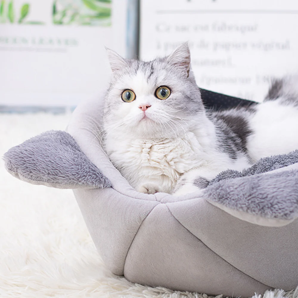 Enclosed Cat Bed House Cozy Warm Grey Large - Image 13