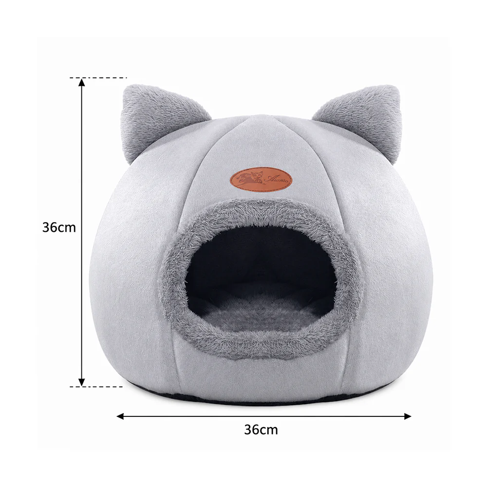 Enclosed Cat Bed House Cozy Warm Grey Large - Image 2