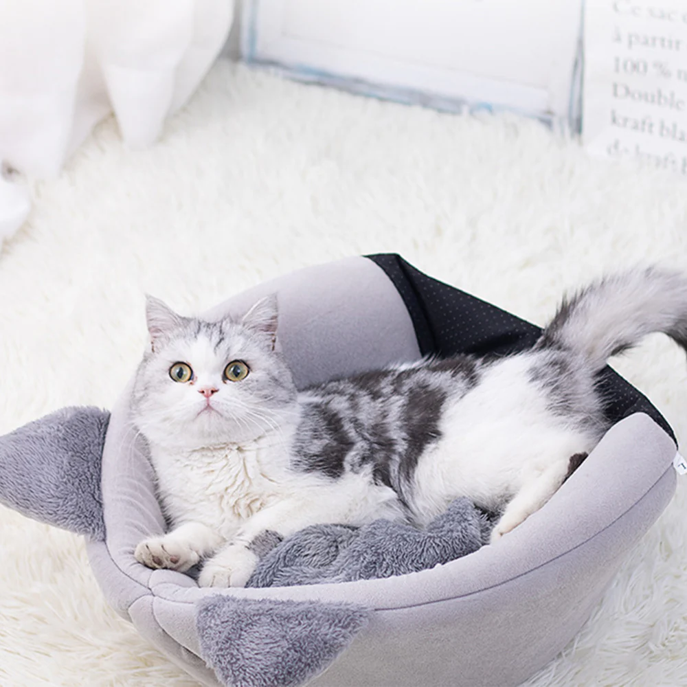 Enclosed Cat Bed House Cozy Warm Grey Large - Image 4