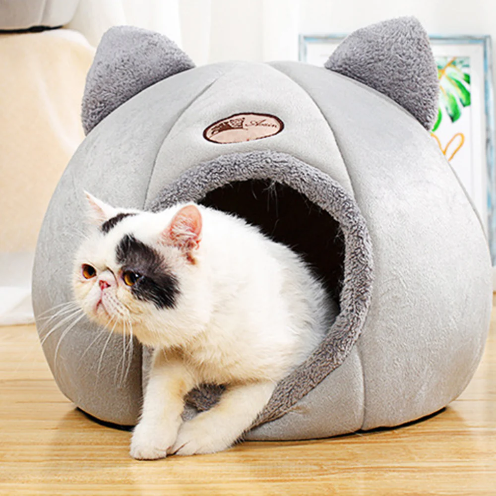 Enclosed Cat Bed House Cozy Warm Grey Large - Image 6