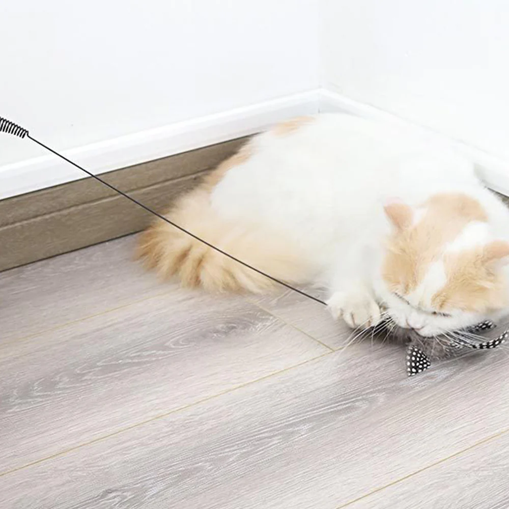 Feathered Wooden Pole Spring Stick Cat Teaser - Image 2
