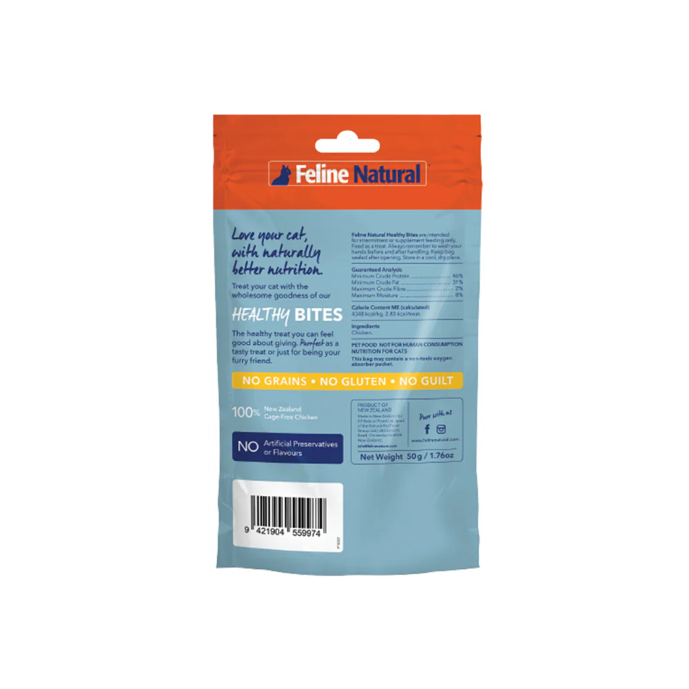 FELINE NATURAL Chicken Healthy Bites Grain Free Cat Treats 50g - Image 2