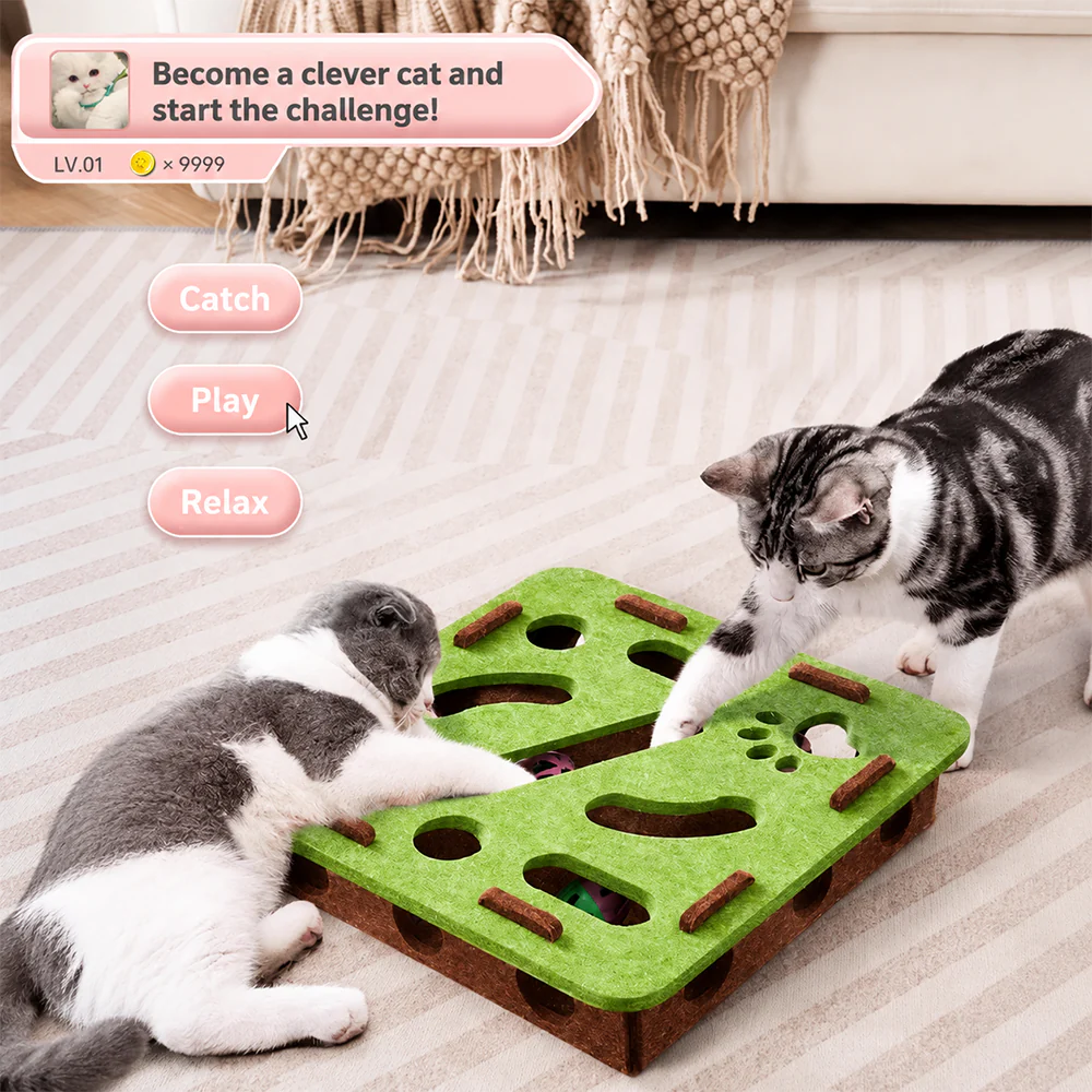 Felt Cat Puzzle Toy Interactive Foraging Box - Image 2