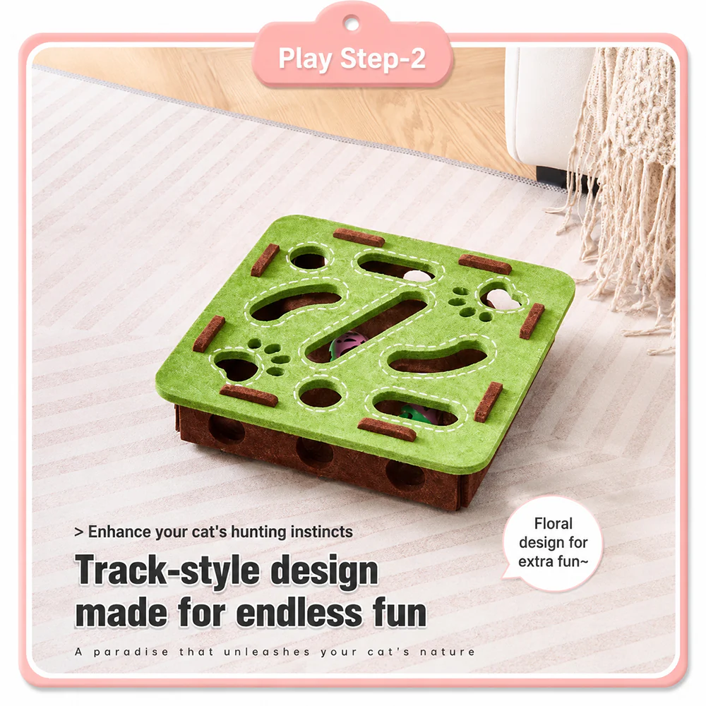 Felt Cat Puzzle Toy Interactive Foraging Box - Image 4