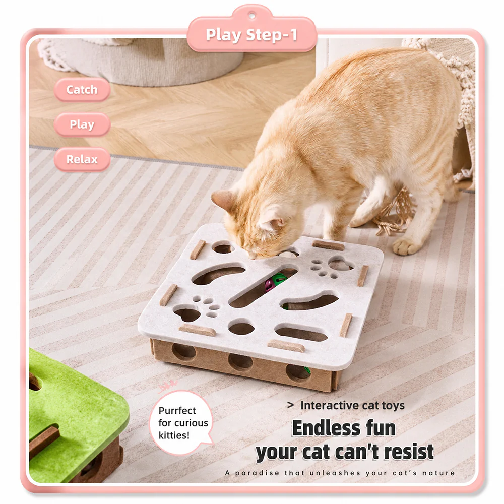 Felt Cat Puzzle Toy Interactive Foraging Box - Image 5