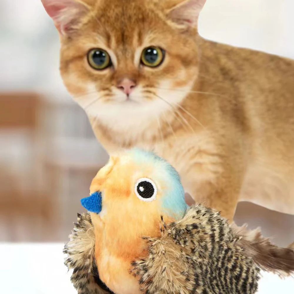 FOFOS Chirping Blue Bird With USA Catnip Balls Interactive Cat Toy - Image 2