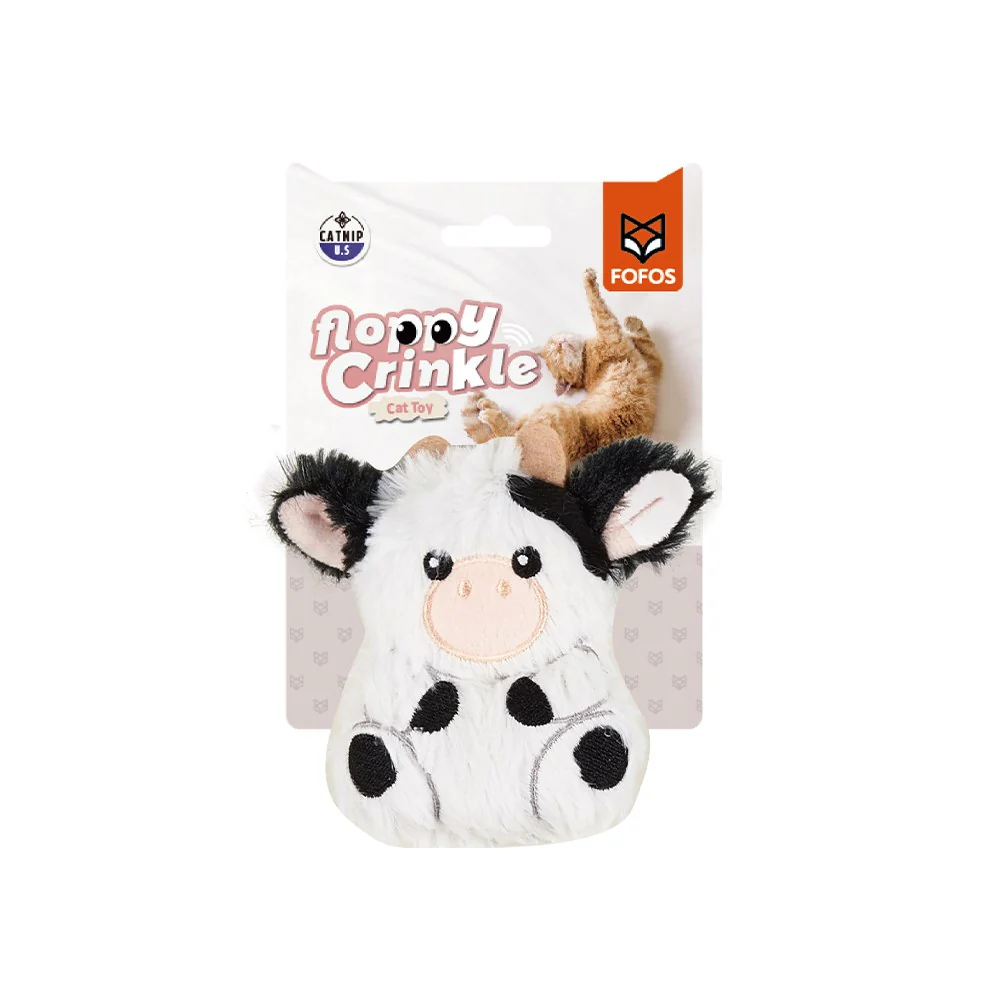 FOFOS Floppy Crinkle Cow Interactive Cat Toy