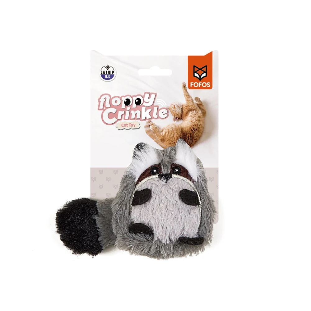 FOFOS Floppy Crinkle Raccoon Interactive Cat Toy