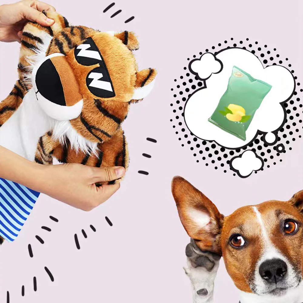 FOFOS Jumbo Skinnez Tiger Plush Crinkle Dog Toy - Image 2