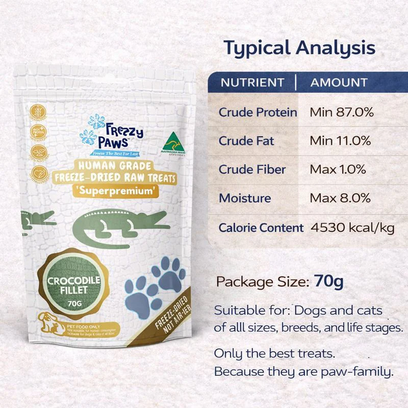 FREEZY PAWS Crocodile Fillet Freeze Dried Pet Treats 70g - Image 3