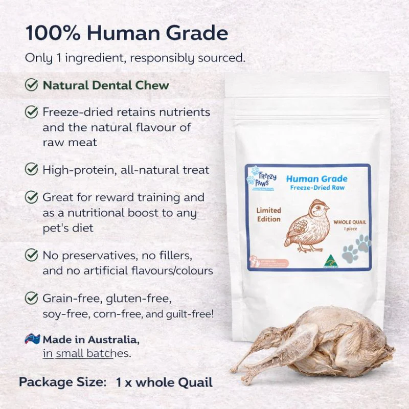 FREEZY PAWS Whole Quail Freeze Dried Pet Treats 1pc - Image 4