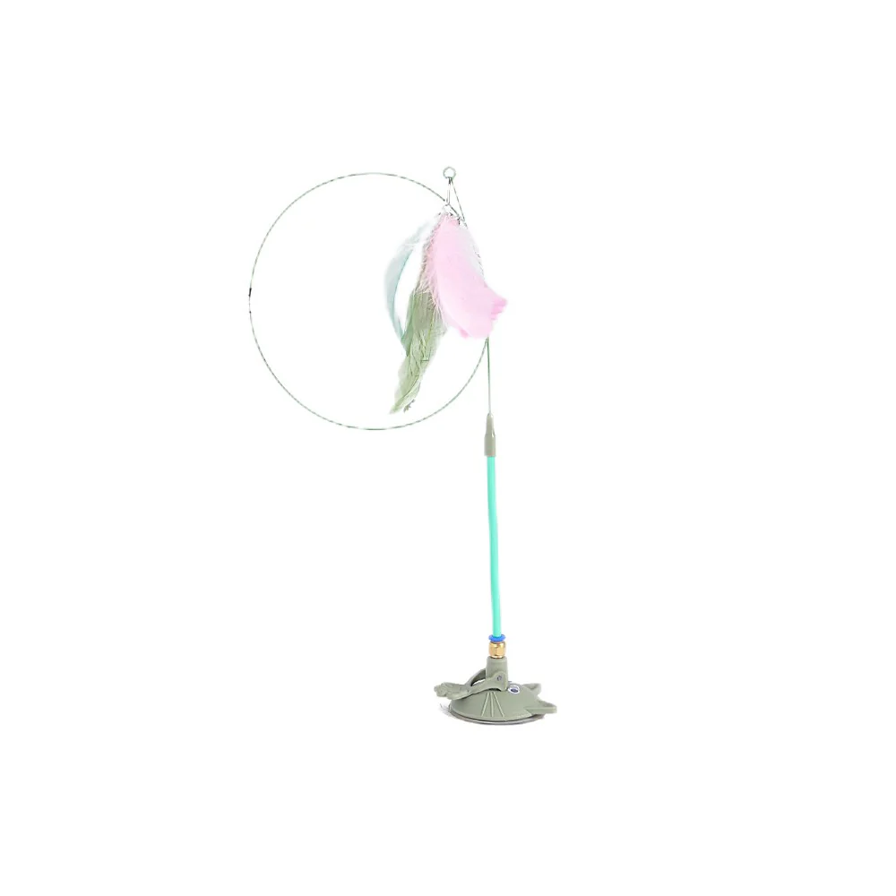 Green Cat Teaser Bouncy Wire Toy Feather With Powerful Scution Cup