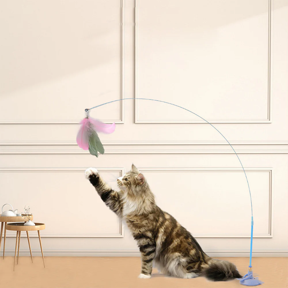 Green Cat Teaser Bouncy Wire Toy Feather With Powerful Scution Cup - Image 3