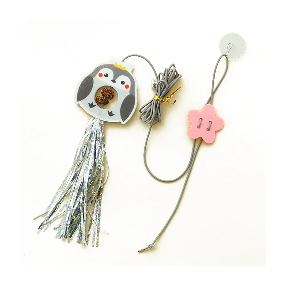 Grey Penguin Hanging Door with Elastic Swing & Catnip Ball Cat Toy