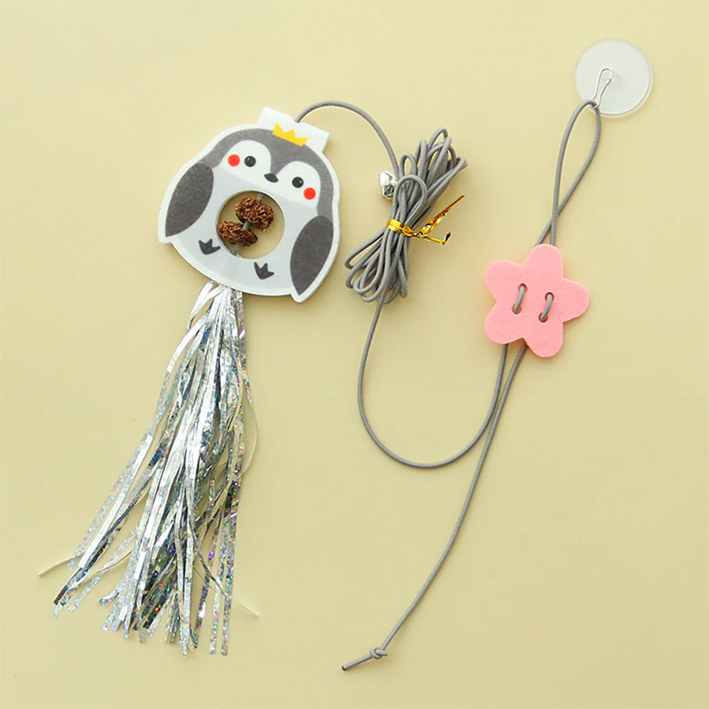 Grey Penguin Hanging Door with Elastic Swing & Catnip Ball Cat Toy - Image 2