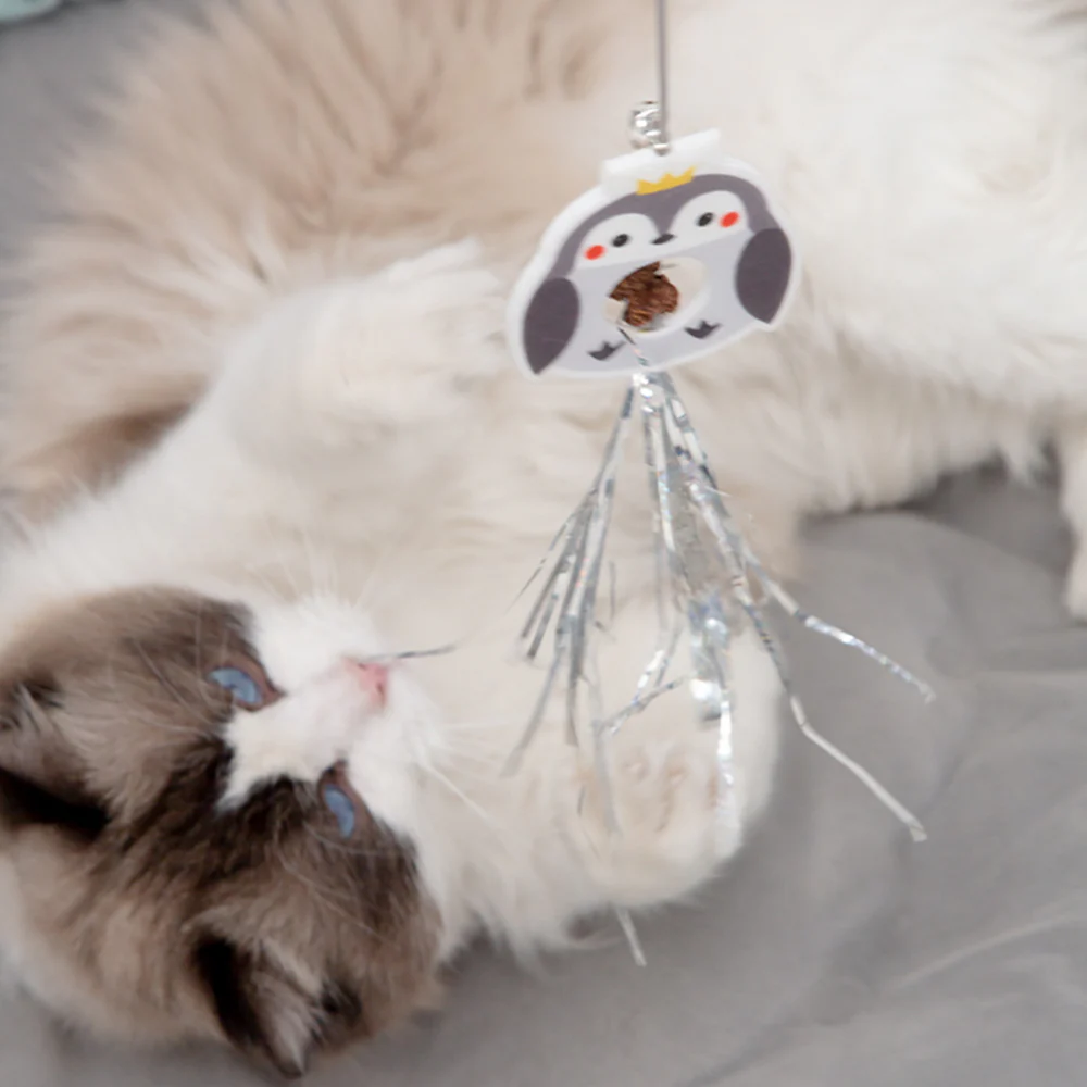 Grey Penguin Hanging Door with Elastic Swing & Catnip Ball Cat Toy - Image 4