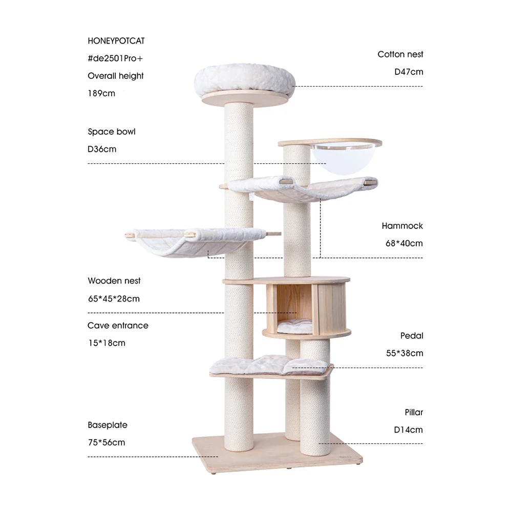 HONEYPOTCAT Classic Solid Wood Cat Tree de2501/de2501s/de2501pro+ - Image 2