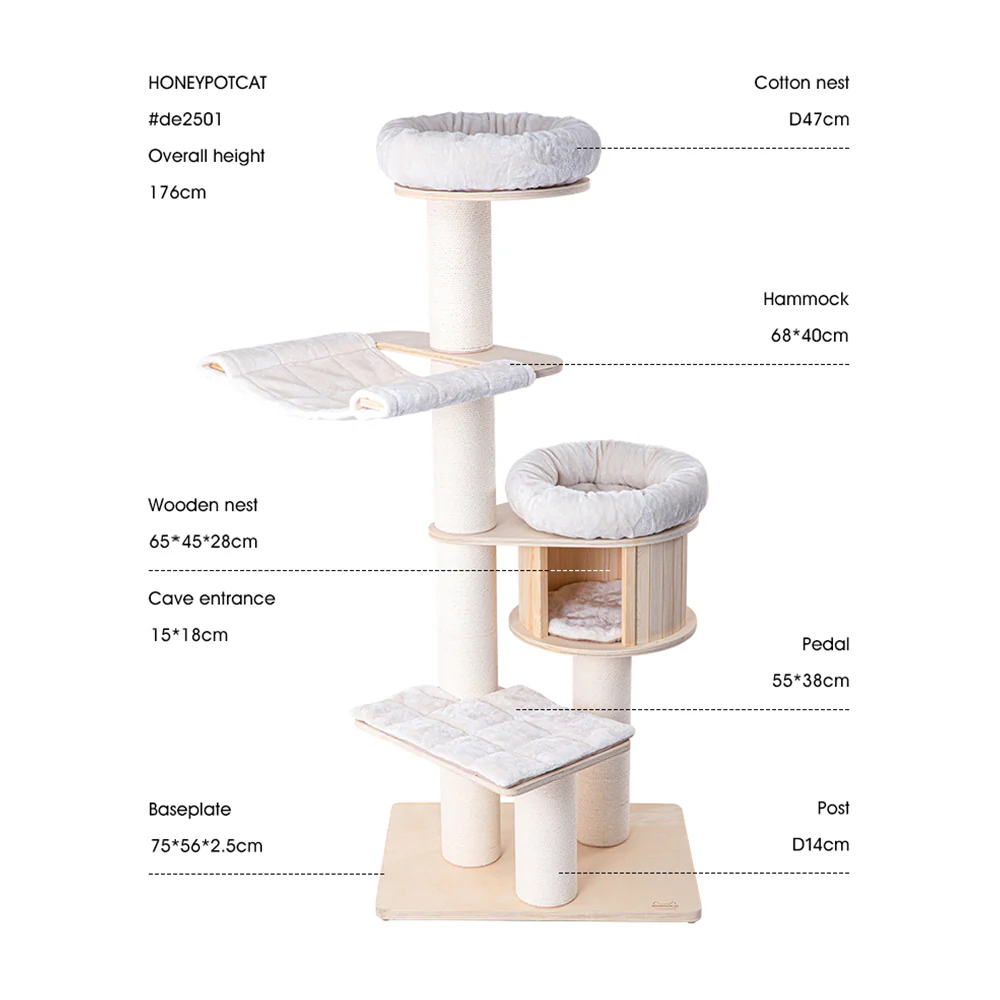HONEYPOTCAT Classic Solid Wood Cat Tree de2501/de2501s/de2501pro+ - Image 6