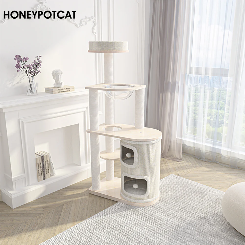 HONEYPOTCAT Fun Oasis Wood Cat Tree & Activity Barrel - 135cm 230618 - Image 2