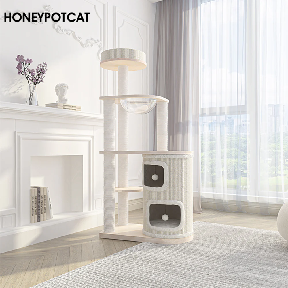 HONEYPOTCAT Fun Oasis Wood Cat Tree & Activity Barrel - 135cm 230618 - Image 3