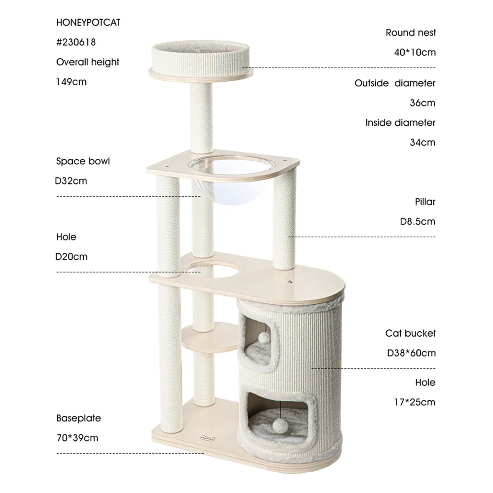 HONEYPOTCAT Fun Oasis Wood Cat Tree & Activity Barrel - 135cm 230618 - Image 5