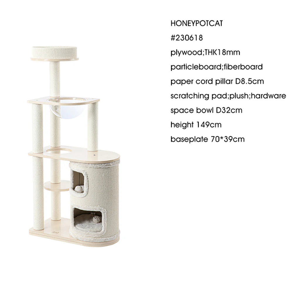 HONEYPOTCAT Fun Oasis Wood Cat Tree & Activity Barrel - 135cm 230618 - Image 6
