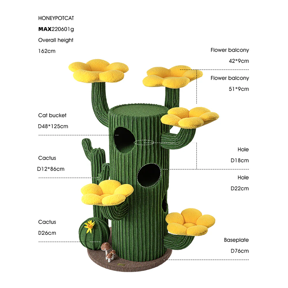 HONEYPOTCAT Luxe Cactus Bloom Cat Tree - 162cm max220601b/max220601g - Image 7
